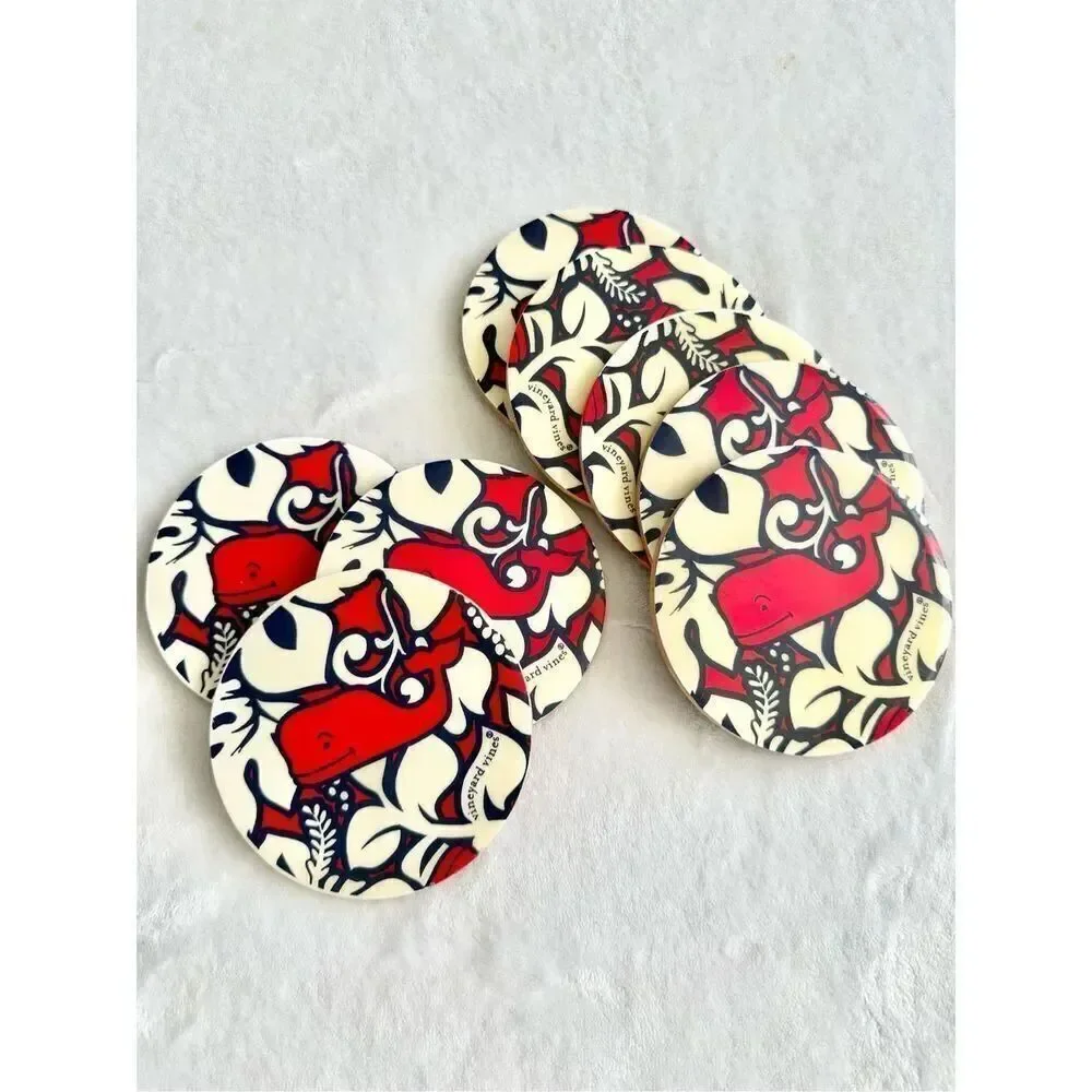 Red cream and navy whale vineyard vine / Target coasters